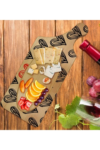 Bk Gift Kalpler Tasarımlı Dikdörtgen Şeklinde Doğal Ahşap Servis Ve Sunum Tabağı Model 1