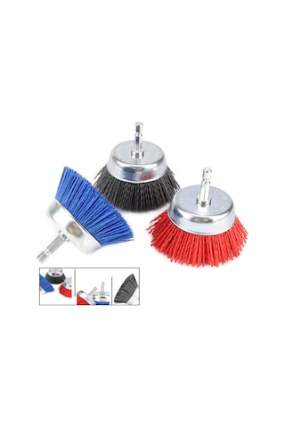 Singree Matkap İçin 3 İnç Naylon Tel Fırça - 1/4 İnç Şaftlı Kırmızı