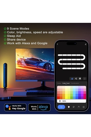 Besthome1 Rgb Müzik Rhythm Akıllı Led Işık, Bluetooth/wi-fi Kontrol, Oyun & Ev Dekoru, 2'li Paket 2.4g Renkli Renkli