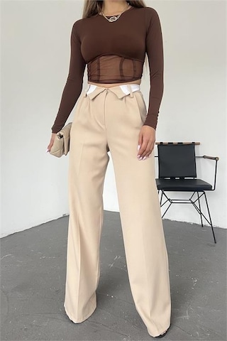 Neşeli Butik Kadın Bej Bol Paça Palazzo Kumaş Pantolon Qns036 Bej
