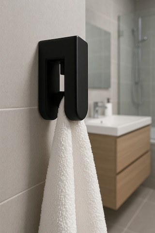 2'li Yapışkanlı Mutfak Banyo Bornoz Havlu Askılığı - Otomatik Tut Siyah