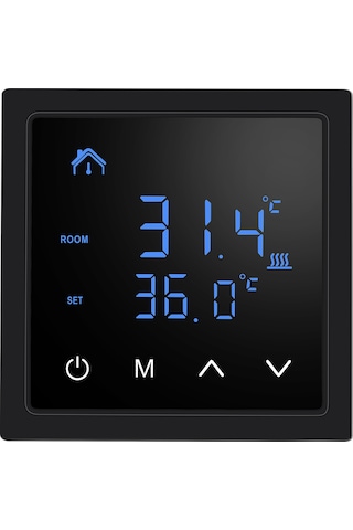 Ranyeek Mh-1828 Siyah Akıllı Zemin Isı Kontrol Cihazı - Oda Ve Zemin Sıcaklığı Yönetimi, Yüksek Sıcaklık Korumalı Duvar Tipi Termostat