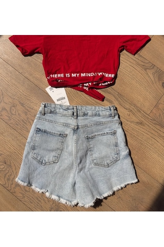Eymenn Butik Kadın Yüksek Bel Denim Kot Şort Mavi