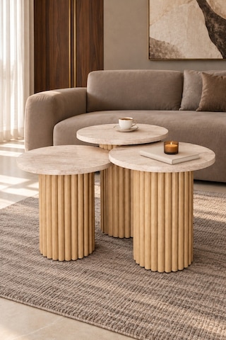 Soyasis Livia Bohem 3'lü Zigon Sehpa 40 Cm - Traverten