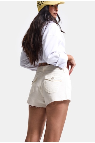 Itsbasic Kadın Kırık Beyaz 7s6-101 Mini Mom Arkadan Cepli %100 Koton Denim Şort