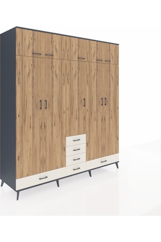 Kronos Dolap 6 Raflı 6 Çekmeceli 4 Askılı 220x59x243 Antrasit-çam/aytaşı Atlas Çam/aytası