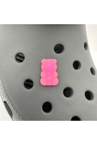 Crocs Terlik Süsü Ve Aksesuarı , Çanta Süsü Jibbitz Hribo Ayıcık Şeffaf Alt 06 Görsel Figür Aksesuar Neon Fuşya