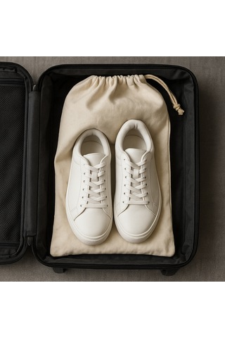 Ham Bez Ayakkabı Saklama Kesesi 30x40 Cm Büzgülü Seyahat Ve Saklama Torbası Bej