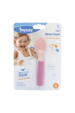Mycey 360 - Derece Dönen Mama Bebek Kaşığı Pembe