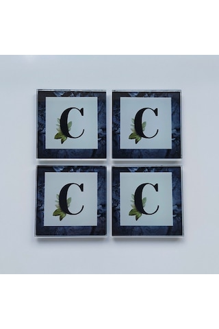 Decorita Cam Bardak Altlığı C Harfli Tasarım 4'lü Takım 10 x 10 CM Çok Renkli