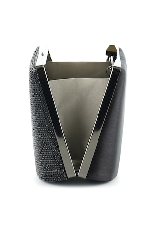 Erkan Saçmacı Siyah Saten Kristal Taşlı Metal Saplı Zincir Askılı Abiye Çanta Siyah