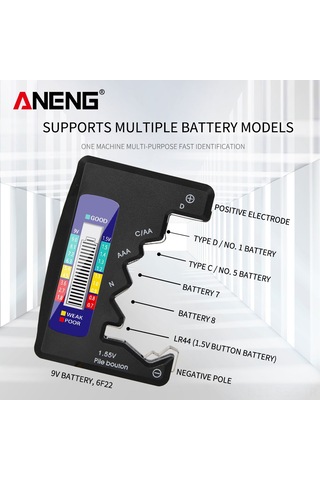 Springsun Siyah Abs Pil Test Cihazı - D, C, Aa, Aaa, N, 9v Ve 1.5v Düğme Pillerini Test Eder - Hafif Ve Taşınabilir Siyah