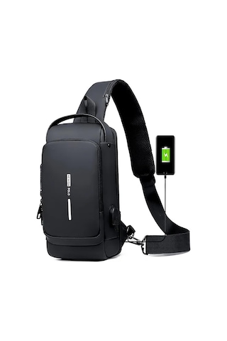 Newish Polo Vegan Deri Ayarlanabilir Çapraz Askılı Unisex Göğüs Omuz ve Bel Mini Sırt Çantası - Siyah