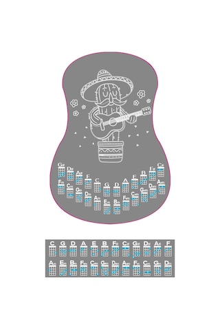 beyaz renk havana ukulele akor cetveli tablosu stickeri etiketi