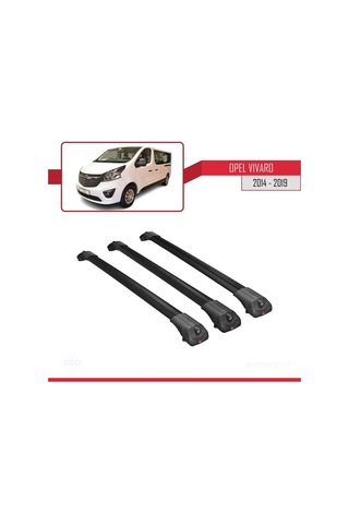 Opel Vivaro 2014-2019 Arası İle Uyumlu Ace-1 Ara Atkı Tavan Barı Siyah 3 Adet Bar