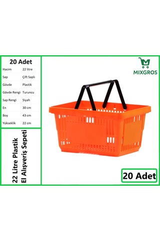 Plastik Market Alışveriş El Sepeti 22 Litre Turuncu 20 Adet Turuncu