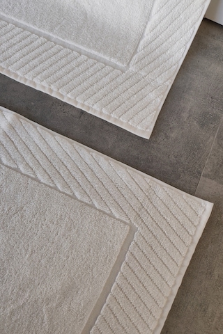 2'li Diyagonal Çizgili Ayak Havlusu Seti - %100 Pamuk Havlu Takımı - 50x70 Cm Krem Krem