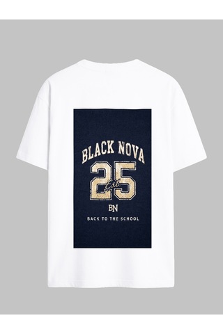 Black Nova Oversize Baskılı Unisex Tişört Class 25 Beyaz