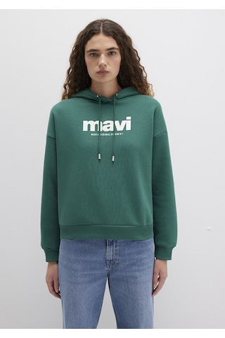 Mavi - Mavi Logo Baskılı Yeşil Kapüşonlu Sweatshirt 168334-71874 Yeşil