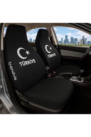 Türkiye Ay Yıldız Bayraklı Siyah Renk Ön Ve Arka Oto Koltuk Kılıfı Seti Penye Servis Tipi Koltuk Koruyucu