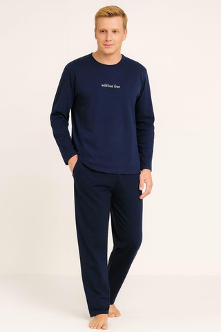 Erkek 6150-19 Uzun Kol % 100 Pamuk Pijama Takımı İndigo İndigo