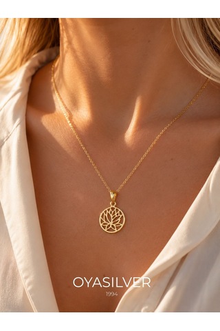 Oya Silver 24k Altın Kaplama Gümüş Lotus Çiçeği Kolye 2.4x0.9cm Oyot393