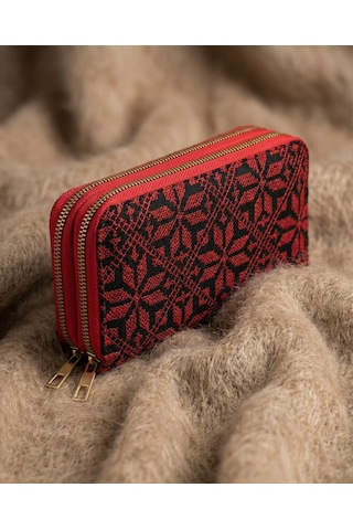 Zaytoon Filistin Geleneksel Kırmızı Nakışlı Çift Fermuarlı Kadın Büyük Cüzdeni 20 X 10 Cm A100026 Kirmizi