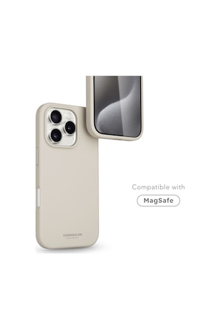 Vonmahlen Apple Uyumlu iPhone 16 Pro Magsafe Silikon Kılıf Krem