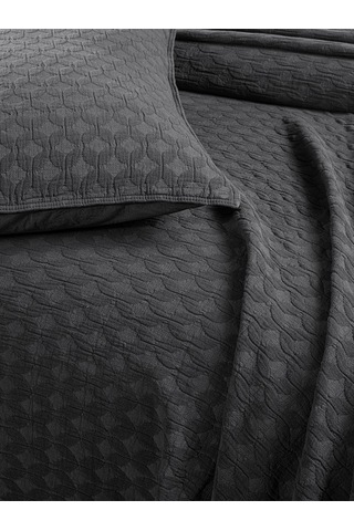 Elvira Yatak Örtüsü Seti Çift Kişilik Koyu Gri Kutulu Gri