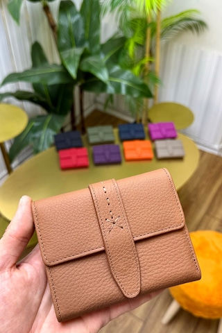 Premium Gift Rose Box - Lily Taba Hakiki Deri Cüzdan Kahverengi Gül Kutusu Taba