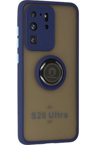 Newface Samsung Galaxy Uyumlu S20 Ultra Kılıf Montreal Yüzüklü Silikon Kapak Glblseme - 25 - Lacivert