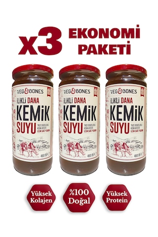 Veg&Bones İlikli Dana Kemik Suyu Yüksek Kolajen Ve Protein Deposu 3'lü