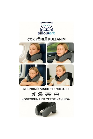 Pillowart Boyun Ve Baş Destekli Seyahat Yastığı Uçak, Araba, Ev İçin Taşınabilir