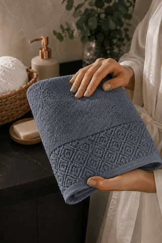 El Yüz Havlusu 50x90 Cm %100 Pamuk Kısmi Kadife Quadro İndigo 11