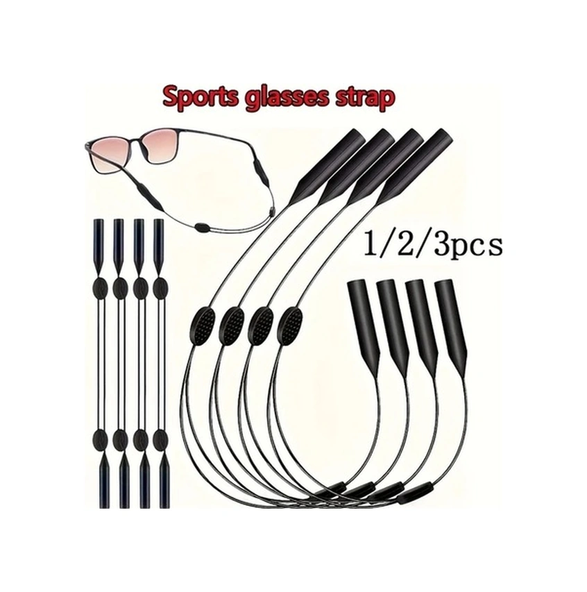 Trendooze Sunshine022 3 Bölümlü Ayarlanabilir Silikon Gözlük Tutucu Spor Kayışı 9-13.7 İnç Siyah