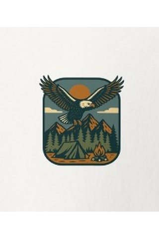 Wildstyle Kartal Renkli Vintage Yaban Hayat Doğa Dağ Rozet Baskılı Unisex Bisiklet Yaka Pamuklu Tişört Beyaz