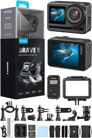 Akaso Brave 8 4K 60fps Aksiyon Kamera ve Süper Aksesuar Seti (Akaso Türkiye 2 Yıl Garantili)