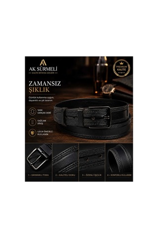 Ak Sürmeli % 100 Hakiki,gerçek Dikişli Deri Kemer Kumaş, Keten Ve Kanvasa Uygundur. Siyah Siyah