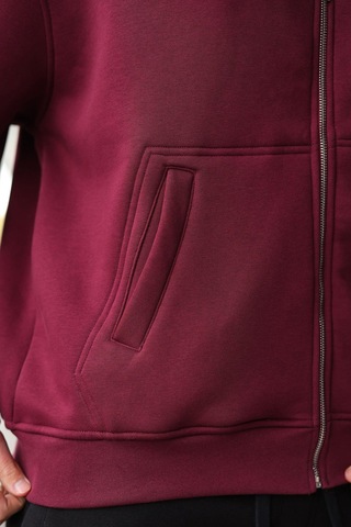 Madmext Bordo Fermuarlı Kapüşonlu Erkek Hırka E7174 Bordo