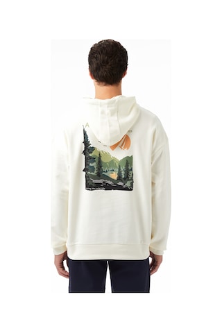 Nautica Erkek Krem Oversize Kapüşonlu Sweatshirt Desenli K57071t Krem