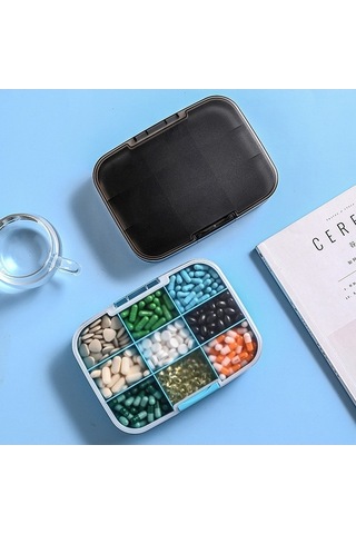 Dancemonkey Büyük Kapasiteli Dokuz Izgaralı Hap Kutusu, Haftada 7 Gün Siyah Su Geçirmez İlaç Kutusu Çok Renkli