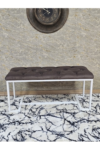 Zafir Beyaz Boyalı - L - Ayaklı 100 Cm X 38 Cm Oturak - Bench - Makyaj Taburesi - Makyaj Oturak Kahverengi