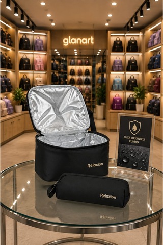 3'lü Set Çocuk İlkokul Çantası+ Kalemlik+ Beslenme Delikli Model Relaxio Siyah