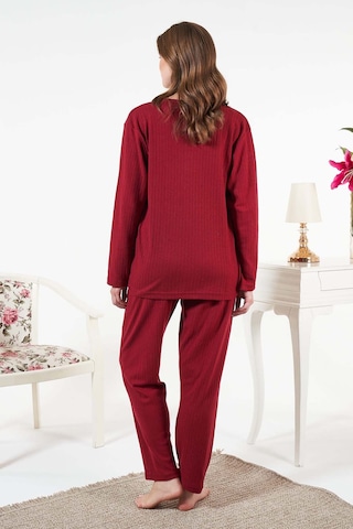 Remsa Kadın İnterlok Şardonlu Fitilli Pijama Takımı 25330 Bordo Bordo