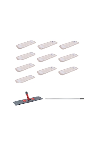 Tablet Palet Nemli Yedek Mop Takımı Seti - 10 Adet 80 CM Nemli Mop + Katlanır Aparat + Metal Sap