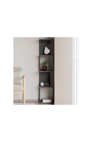 Herry Köşe Kitaplık Dekoratif Raf Ünitesi, Modern Kütüphane Antrasit