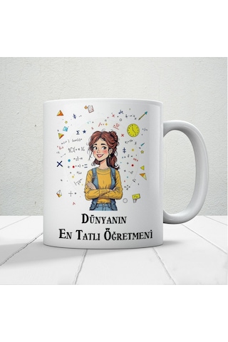 Dünyanın En Tatlı Öğretmenine Özel Öğretmenler Günü Hediyelik Baskılı Kupa Beyaz