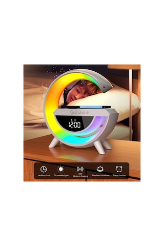 G Bluetooth Hoparlör 15w Kablosuz Hızlı Şarj Alarm Çalar Saat Gece Lambası Ambians Led Işık