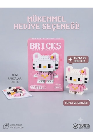 Bricks Yapım Seti - Hello Kitty Modeli - 136 Parça - Koleksiyonluk Figür