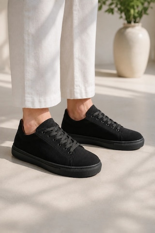 Mevese Austin Bağcıklı Cilt Erkek Günlük Sneaker Ayakkabı - Siyah Süet